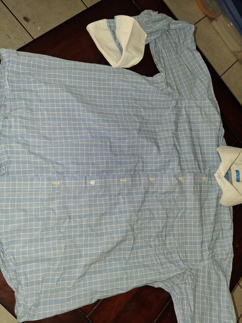Men's Light Blue Windowpane Dress Shirt with White Contrast Collar